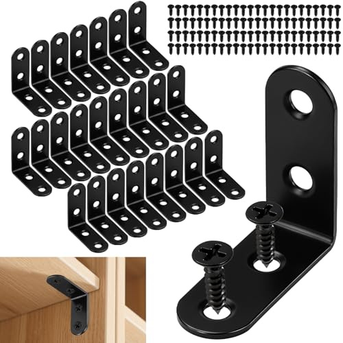 TXXATX 24 Stück Winkelverbinder Schwarz 40x40x16mm Edelstahl 90 Grad | Winkel Klein, Metallwinkel mit Schraube, Möbelwinkel, Holz, Möbel, Tisch, Stuhl, Schränke, Bücherregal