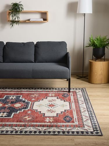 Interiyou vintage matta kort lugg Gent - 140x200 cm Flerfärgad/Blå - Sovrum, tvättbar, halksäker, tryckt