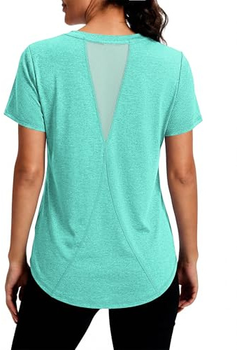 Gyabnw T Shirt Running Femme Haut Fitness Femme Manches Courtes Col V | Haut de sport femme pour fitness, yoga, running et entraînement, léger et confortable au quotidien