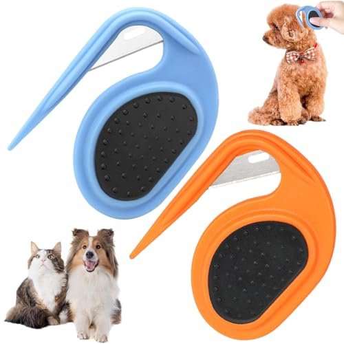 QOMJUFA 2 Stück Pet Knotting Comb, Pflegemesser für Langhaarige Haustiere, 3 in 1 Multifunktions Haarentfernungskamm, Entfilzungsmesser Katze, Splitter Fell-Entwirrer Entfilzungskamm für Hunde.