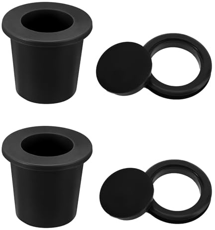 Lyreh 2pcs Patio Table Umbrella Hole Rings & 2pcs Covers, Silicone Heavy-Duty Umbrella Cone Wedge Plug Adapter Set for 2-2.5 Inch Hole Outdoor Patio Garden Beach Pool Tables (Black)