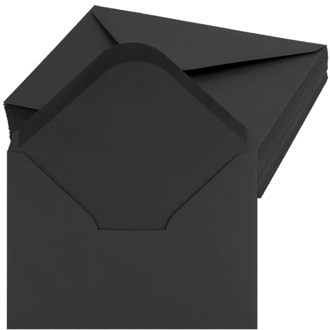50 Stück Briefumschläge, 120 g/m² Umschläge, 12,5 x 17,5cm, Schwarz | Nassklebung Spitzklappe kuvert for Grußkarten für Hochzeit Einladung, Für Geburtstagskarten