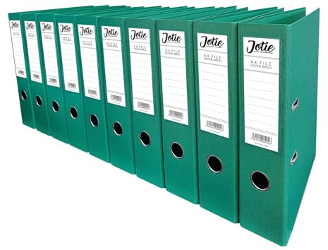 Set of 10 Green A4 Lever Arch Files for Paperwork A4 Folders with 70mm Spine, Thumb Ring & Elegant Anti-Spill Cover | Large Ring Binders | File Storage & Office Supplies