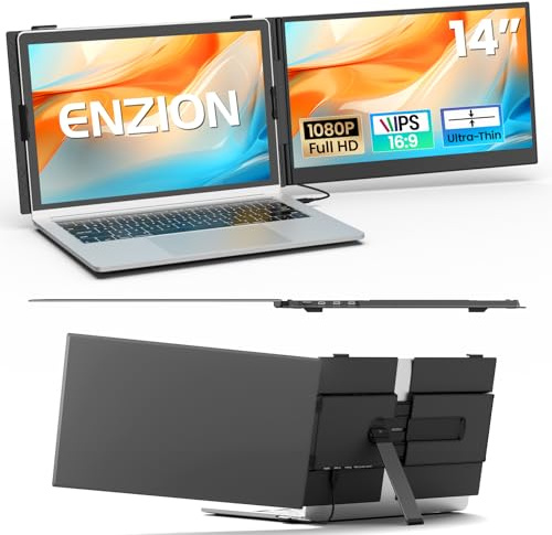 Extensión de pantalla para laptop, monitor portátil de 14 pulgadas FHD 1080p para laptop, extensor de pantalla ultrafino y ligero, Plug & Play para portátiles de 13 a 17 pulgadas, compatible con Mac