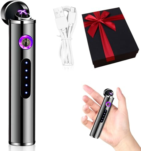 Umllpet Mini accendino elettronico, regalo per uomini, Natale, elettronico, accendino al plasma, ricaricabile, con USB, ad arco portatile, antivento, colore nero, 1 pezzo