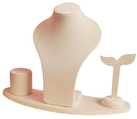 Set di espositori per gioielli con supporto per collane, manichini, orecchini, anelli e base in velluto, per scaffali e decorazioni per camera da letto, beige