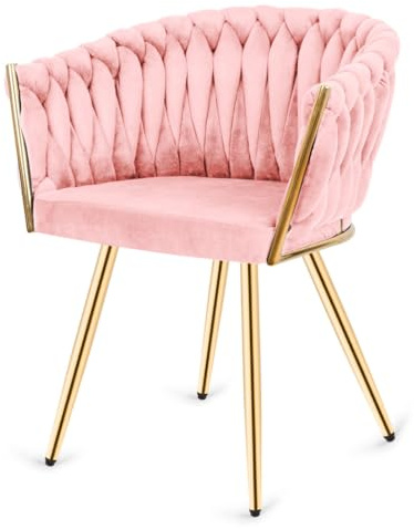 Luxuriöser Samtstuhl mit Steppung & Armlehnen – bequemer Polsterstuhl für Esszimmer, Wohnzimmer oder Büro, glamouröses Design, robuste Metallbeine, verschiedene Farbvarianten (Rosa)