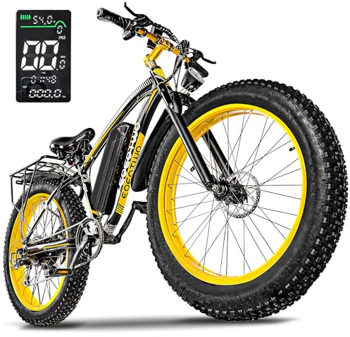 EOEOTWO 26 Fat tire Electric Bike for Adults,1500W Peak Motor, 60 Miles Range Off Road E Bike,34 MPH Speed Hunting Ebike,48V 15Ah Removable Battery, Commuting for Men Women,7 Speed Yellow