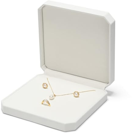 Papten Smyckeslåda, smyckesförvaring, smyckesförvaring, vit, sammet | Åttkantig, multifunktionell förvaring, stor smyckeslåda, smycke presentförpackning för ring örhängen halsband, 19 × 19 × 3 cm