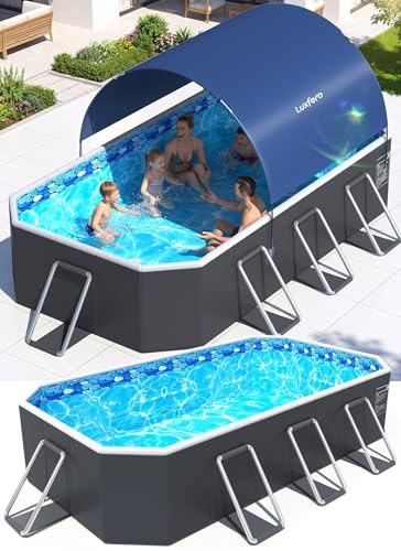Luxfero Piscina Desmontable Rectangular con Toldo Solar, Piscina Desmontable Tubular Plegable, Piscina Rectangular de Exterior Épaissi, Fácil de Guardar Piscina para Adultos y Niños, 228 x 127 x 50 cm