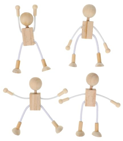 jojofuny 4 StüCk Diy Unvollendete Holzpuppen Zum Basteln Und Bemalen - Bewegliche Holzroboter Lernspielzeug FüR Kinder - Formbare Spielfiguren Aus Naturholz FüR Kreatives Handwerk Und Montessori FrüHf