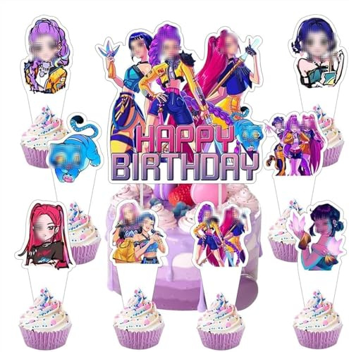 25Pcs Cake Toppers for Girls, Cake Decorations, 24pcs Cupcake Toppers, Birthday Party Decorations Supplies