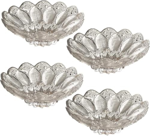 Bafnsiji Set da 4 Piatti Vintage per Insalata e Dessert, Piccoli Piatti in Vetro Trasparente, Set di Piatti da Cena in Vetro di Cristallo con Motivo Floreale, Piatti da Cena in Vetro Trasparente