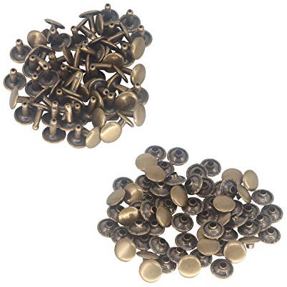 Trimming Shop Double Cap Rivets Leather Rivets Tubular Metal Studs for DIY Leathercrafts, Clothing Repair & Replacement, Handbag, Belts, 9mm x 7.5mm, Bronze, 100 Sets