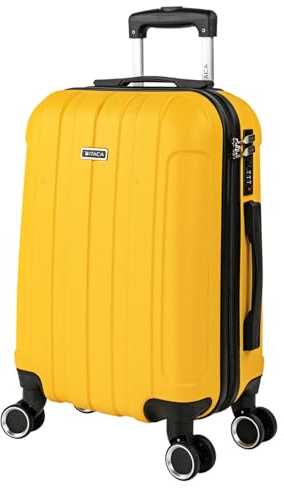ITACA - Valise Cabine 55x35x20 Rigide Légère à Roulette 4 Roues Pivotantes avec Cadenas à Combinaison Bagage Cabine Idéal pour Voyager en Avion Petite Valise Compacte, Jaune