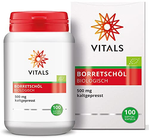 Vitals - Borretschöl Biologisch 500mg kaltgepresst 100 Softgel-Kapseln. aus Borretschsamen, reich an Gamma-Linolensäure (GLA), kaltgepresst ohne Chemikalien.