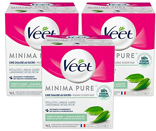 Veet Minima sockervax – 100 % ingredienser av naturligt ursprung för långvarig mjukhet – grönt te (3 stycken)
