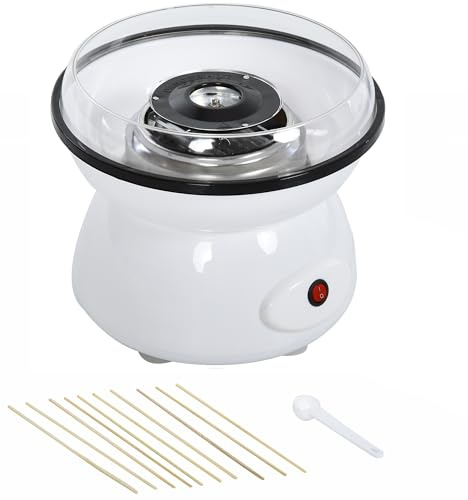 HOMCOM 450W Candy Floss Machine, Professional Automatic Cotton Candy Sweet Machine with Candyfloss Sticks, Spoon, Splash Guard, Non-Slip Base for Birthday Christmas Wedding Party, Funfair Style, White