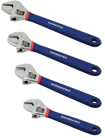 WORKPRO W003205 Verstellbarer Schraubenschlüssel-Set, Chrom-Vanadium-Stahlkonstruktion, Komfort-rutschfeste Griffe, (4 Stück), Zink