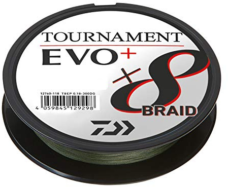 Daiwa Tournament X8 Braid EVO+ 0.18mm, 15.8kg/34.7lbs, 270m, Dark Green, Braided Fishing Line, 12760-118