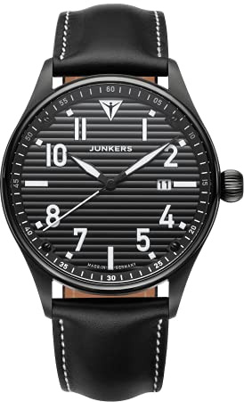 Junkers Fliegeruhr Wellblech - Schwarz Lederarmband 9.03.03.02 Pilotenuhr