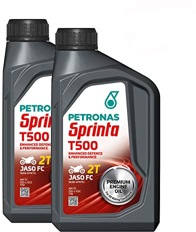 Petronas Kit 2X Sprinta T500 Olio Motore Semi Sintetico per Moto e Scooter 2 Tempi - 2 Confezioni da 1 Litro