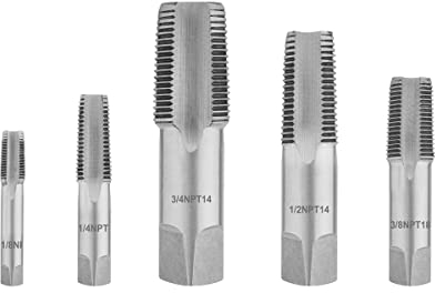Juego de 5 Machos para Roscar a Mano 1/8, 1/4, 3/8, 1/2, 3/4, Rosca de Tubo NPT (forma C- G), Grifos para Crear y Reparar Roscas en Tubería