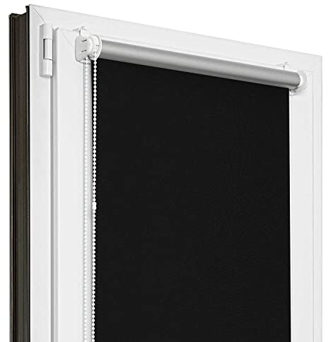 Estika Verdunklungsrollo Thermorollo ohne Bohren - 125 cm x 150 cm - Schwarz - 13 Stoff Farben, Rollos für Fenster ohne Bohren, Klemmfix rollos für Fenster innen (125 cm Stoffbreite)