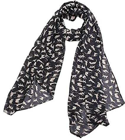 SamHeng Women's Fashion Cat Print Long Scarves Black Pussy Neck Scarf Shawl Wrap Gifts For Women
