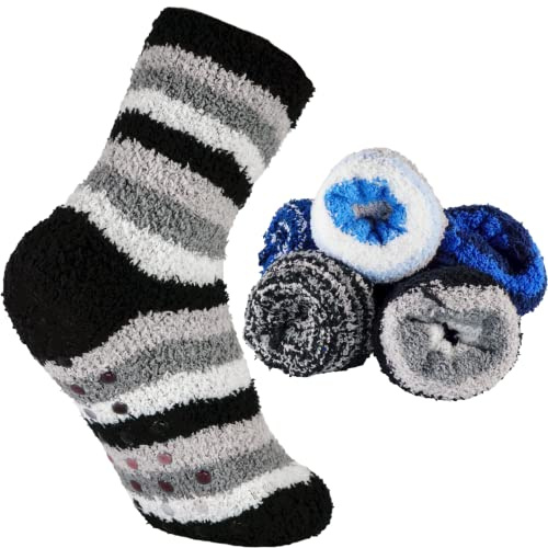 T&R Industrees 5 Paar warme flauschige Kinder ABS Kuschelsocken mit Stopper | Plüschsocken für Jungen und Mädchen mit Anti Rutsch Sohle| Supermix 2 | 27-30