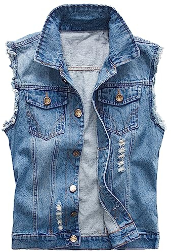 Herren Denim Westen Zerrissen Casual Ärmellos Biker Fashion Jeansweste