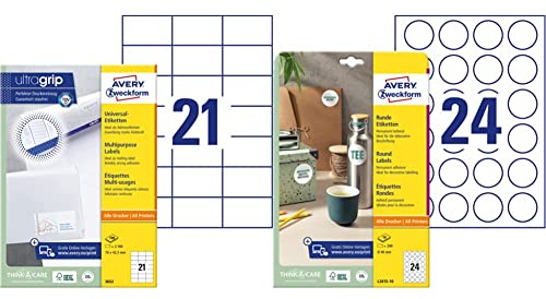 AVERY Zweckform 3652 Adressaufkleber, 100 Blatt, weiß & Runde Etiketten L3415-10 (240 Aufkleber auf 10 Blatt, zum Bedrucken, selbstklebend, Ø 40 mm, A4, Klebepunkte) weiß