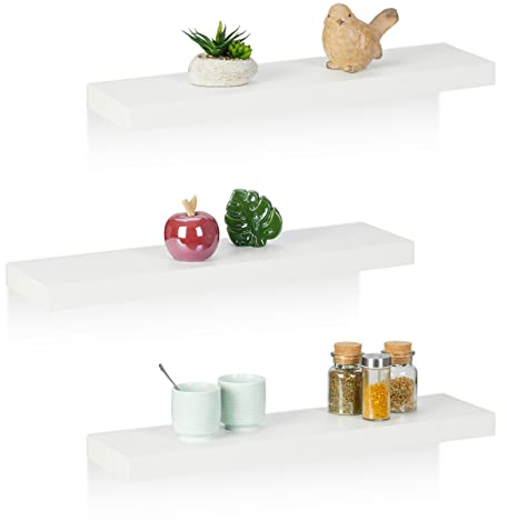 Relaxdays Wandregal, 3er Set, BxT: 60 x 15 cm, Dekoregal Wand, MDF, modernes Design, Schweberegal, Regalbrett, weiß