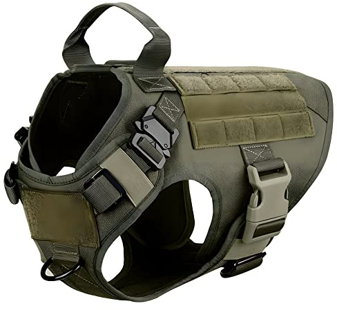 XTrador Special Force - Arnés táctico para perros medianos y grandes con asa, arnés de seguridad ajustable acolchado (verde oscuro, XL)