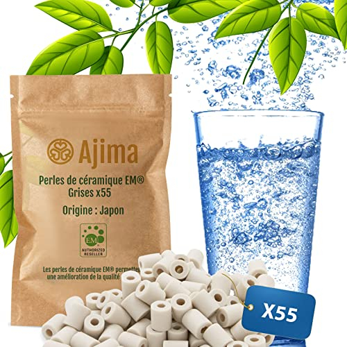 Ajima 55 Perles de Céramique Grises EM® Filtre à Eau Naturel pour Carafe Bouilloire Gourde Lave Linge Solution Filtrante Ecologique Anti Calcaire Purification Eau