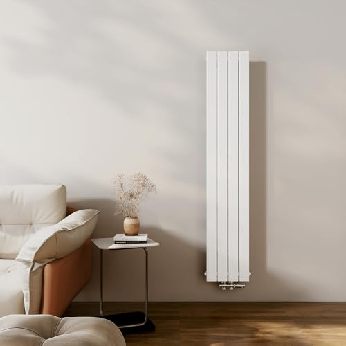 EMKE Design Heizkörper Schmal Hoch 1600x304 mm Vertikal Flachheizkörper mit Mittelanschluss, Einlagig Paneelheizkörper Wandheizkörper für Bad, Schlafzimmer & Wohnzimmer, Weiß 501W