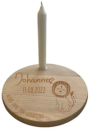minimutz Geburtstagsteller Holz für Kinder | Personalisierter Kerzenteller Sternzeichen Junge Mädchen | Geburtstagskranz Set mit Kerze | Alternativer Geburtsagszug Sternbild Löwe