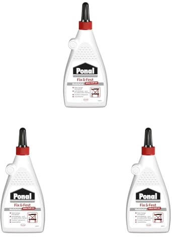 Ponal Fix & Fest Holzleim, sofort haftender Holzkleber für die Innenanwendung, gelartiger Kleber ideal für senkrechte Flächen, transparent trocknender Leim, 1 x 200g (Packung mit 3)