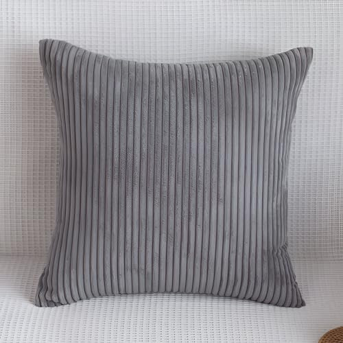 2er Set Kissen mit Füllung (40x40cm grau) Modell Mary Kordsamt gestreift grau, als Sofakissen, Couchkissen Dekokissen Zierkissen, Premium Füllkissen inklusive, weich & angenehm, Doppelpack
