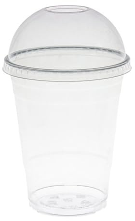 AIOS 50 x Smoothie Cups with Dome Lids Made from Stronger Gauge Recyclable PET (300ml/11oz)