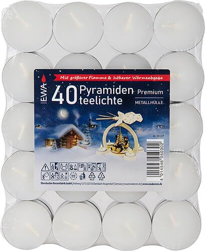 Erzgebirge Palast JEKA Premium Unscented Tea Lights, Pack of 40, Ideal for Pyramids