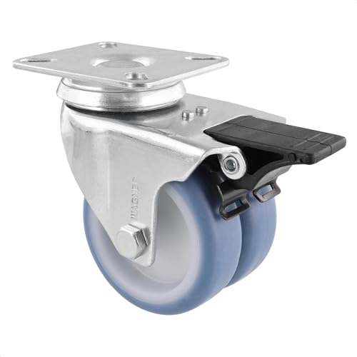 Wagner 03357701 - Rueda giratoria blanda/doble ECO - Diámetro 75 mm, altura 100 mm, freno, acero galvanizado, azul/blanco, bloqueo y placa de montaje 65 x 75 mm, capacidad de carga 100 kg