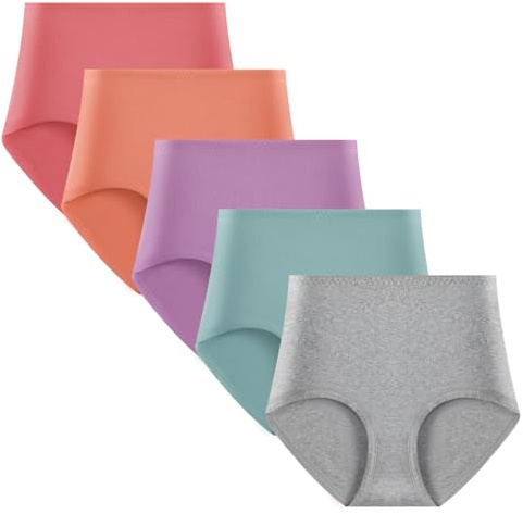 Yintry damtrosor av bomull med hög midja, stretchiga underkläder, helt täckande trosor, damtrosor efter födseln, multipack (normala och stora storlekar), 5farben, L