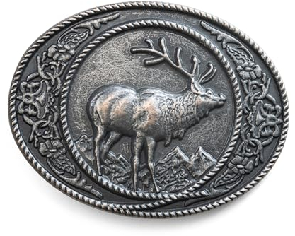 Schöneberger Trachten Couture Gürtelschnalle Hirsch, Bayern & Wappen, Wechselschließe für 40mm Gürtel - Buckle, Schnalle für Trachtengürtel (Hirsch/Silber-Antik)