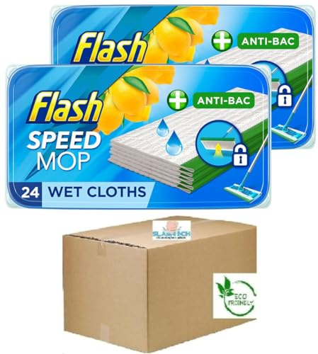Flash Speedmop Wet Cloths Lemon Multi-Surface Refills, 2 x 24 Pack Boxed Slamtech