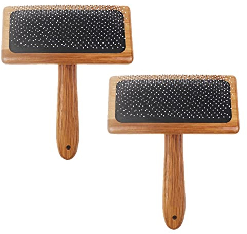 Wool Carders Brush, 2pcs Wooden Carding Brushes Needle Felting Cleaner Comb with Handle for Dogs and Cat/Spinning and Weaving(size:L)