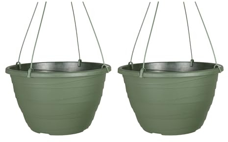 The HC Companies 33 cm gewickelter hängender Übertopf - Leichter Outdoor-Kunststoff-Hängetopf für Pflanzen, Kräuter, Blumen, Grün (2 Stück)