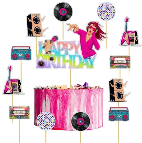 13Pcs Musical Singer Cake Toppers, Happy Birthday Party Decorations, Glitter Beauty Theme Supplies