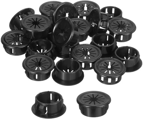 sourcing map 20Pcs Cable Grommets, Snap Bushing Grommet for Holes with 0.75(19mm) Mounting, Round Nylon Snap in Cable Desk Grommet for Cables and Cords Management, Black
