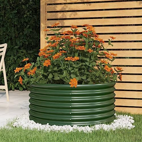 puraday Hochbeete Für Garten 80x80x36 cm Pflanzkübel Gemüsebeet Kräuterspirale XXL Metall Hochbeet Stahl Pflanzbeet Gartenbeet Blumenkasten Grün